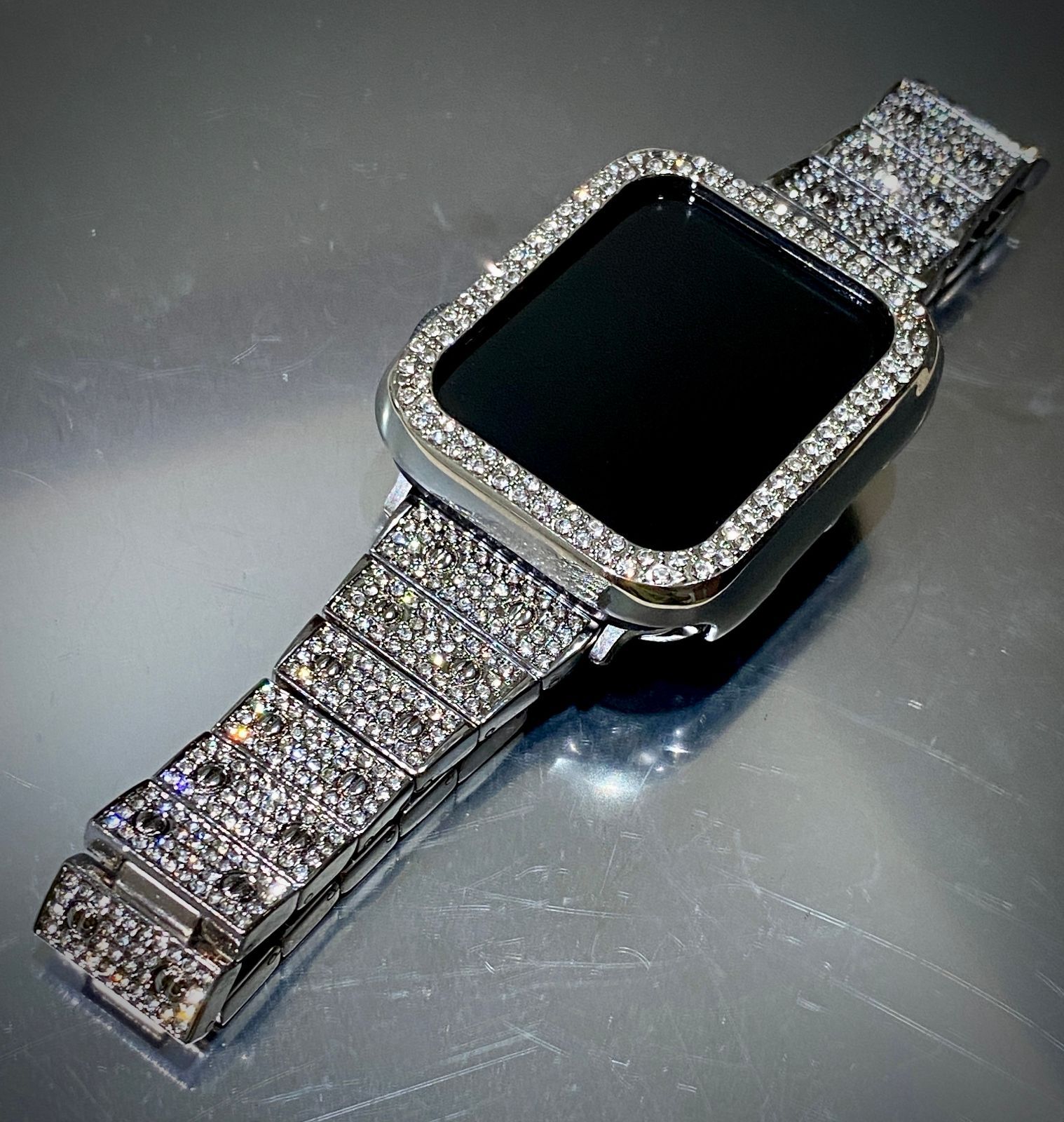 Apple Watch 高品質 ステンレスバンド キラキラ 画面保護カバー ...
