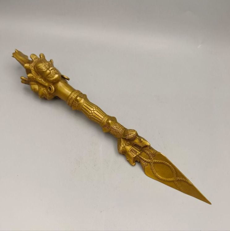 銅製 法器 三象馬頭金剛杵 降魔杵 鎮宅辟邪 開運風水 招財置物 工芸品