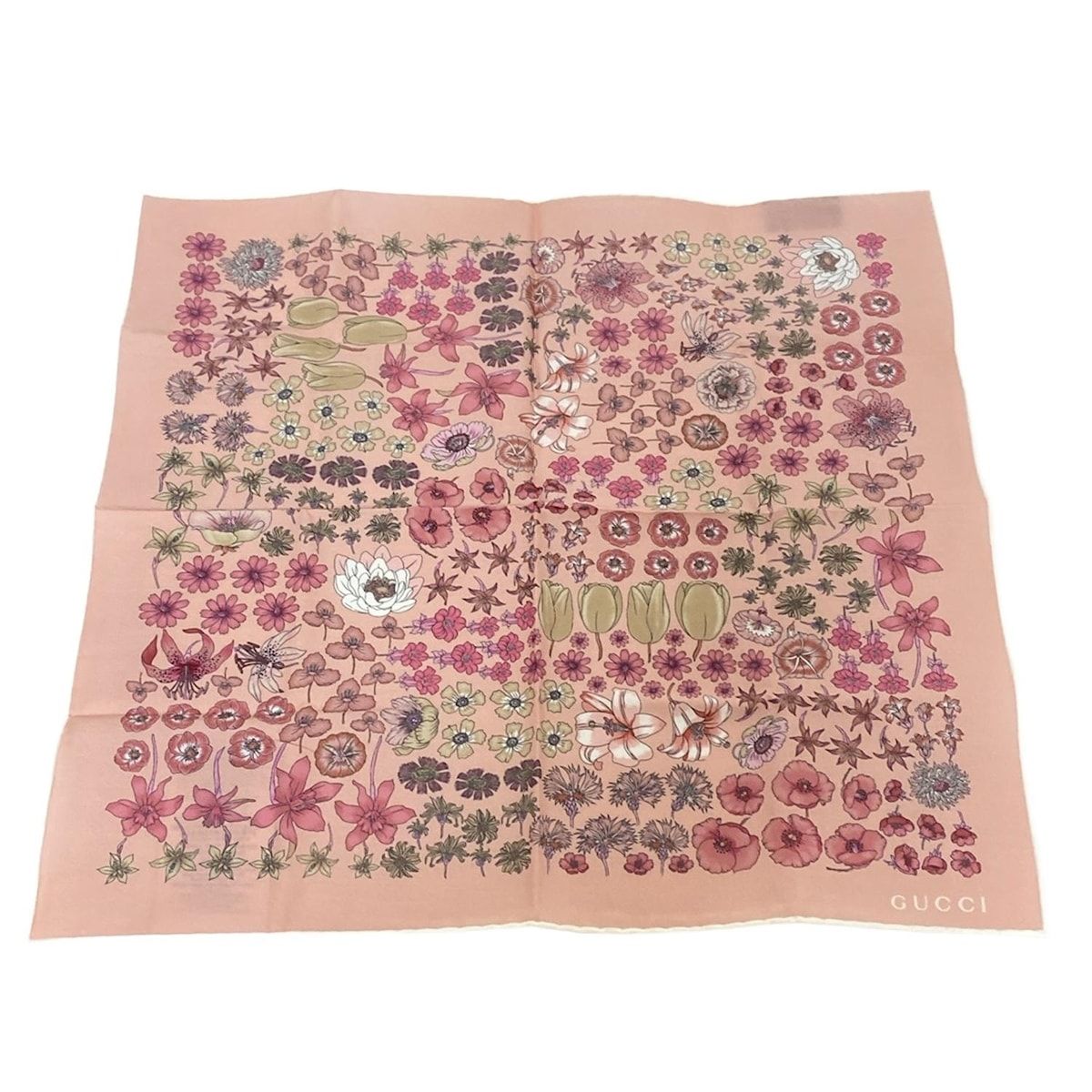 GUCCI グッチ ハンカチ プリント コットン ハンカチ 786259 ライトピンク ピンク×ベージュ×マルチ 花柄