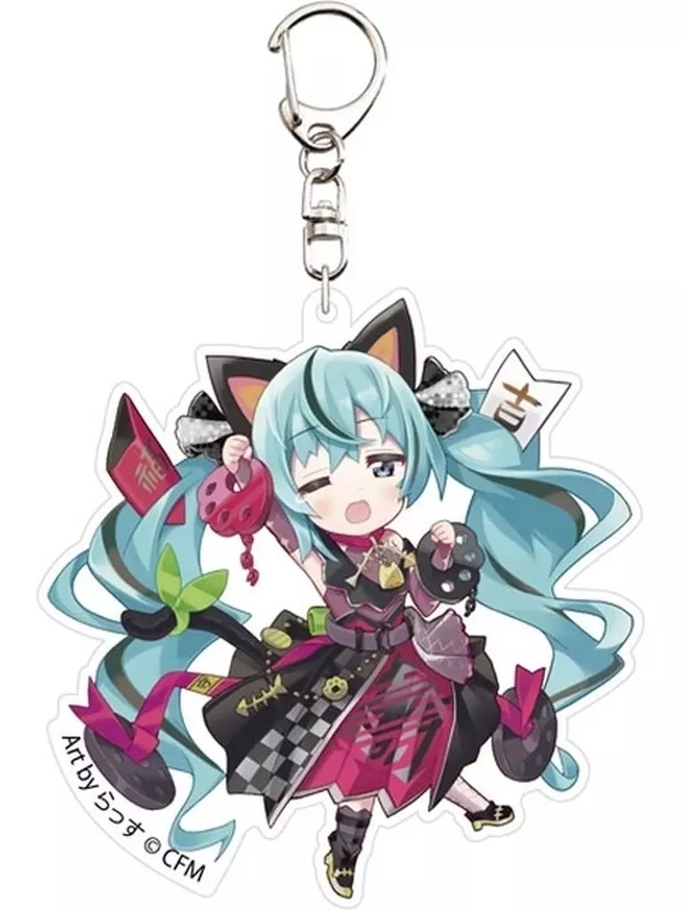 中古】キーホルダー 初音ミク(黒猫/立ち右手あげ) アクリル