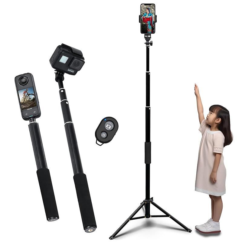 【新着商品】スマホ 三脚 スマホスタンド 150cm以上 【最新開発された分離可能なデザイン】軽量 コンパクト 160CM セルカ棒 gopro / insta360 /Andriod 自撮り棒 長い 携帯用三脚 tripod 自撮り 3脚 自撮