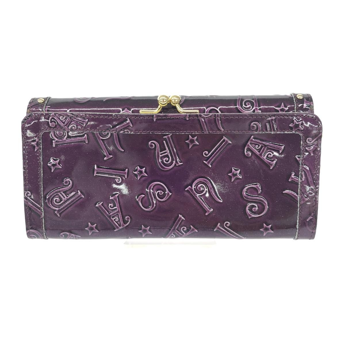 美品 ANNA SUI アナスイ 二つ折り長財布 財布   パープル エナメル レディース ハリー/アルファベットロゴ/口金/スタッズ　240001148294 美品 ANNA SUI アナスイ 二つ折り長財布 財布 パープル エナメル