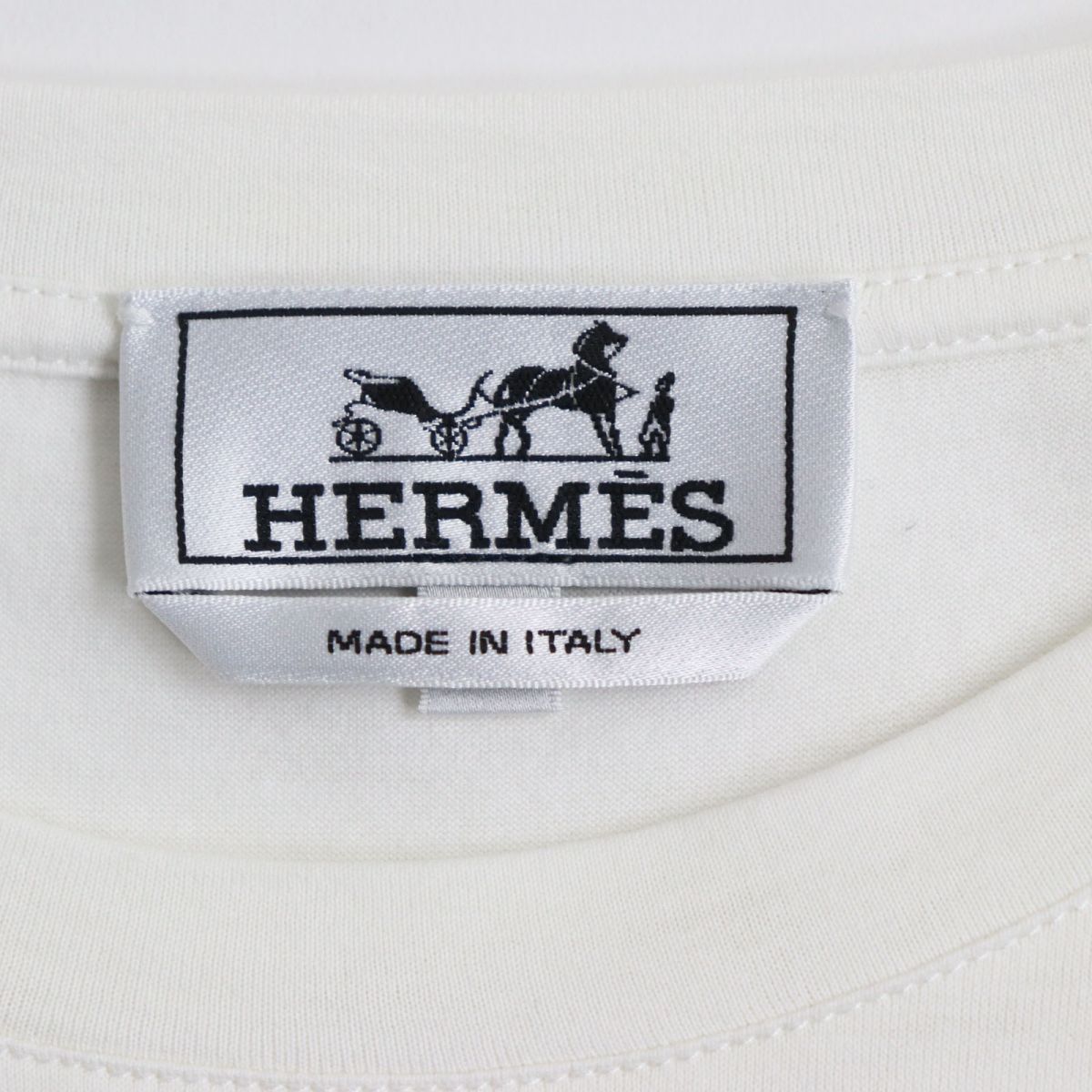 美品●HERMES エルメス 半袖 クルーネック プリントTシャツ ホワイト M イタリア製 正規品 メンズ 春夏おすすめ◎