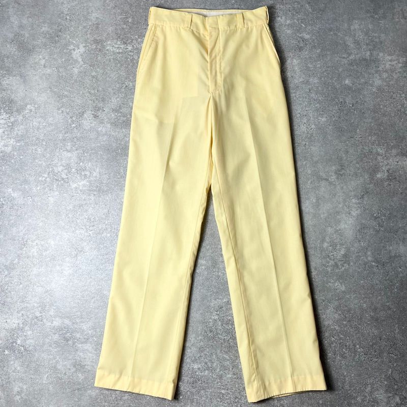 70s Dickies ノータック コットン ポリエステル チノ ワーク パンツ 29 31 / 70年代 ビンテージ ディッキーズ ライト イエロー チノパン チビタグ