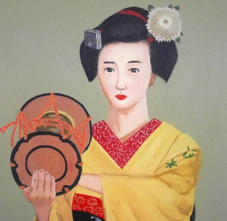 青山恵三『舞妓 鼓』◇油彩10号◇直筆サイン有◇大型！実力作家！中日