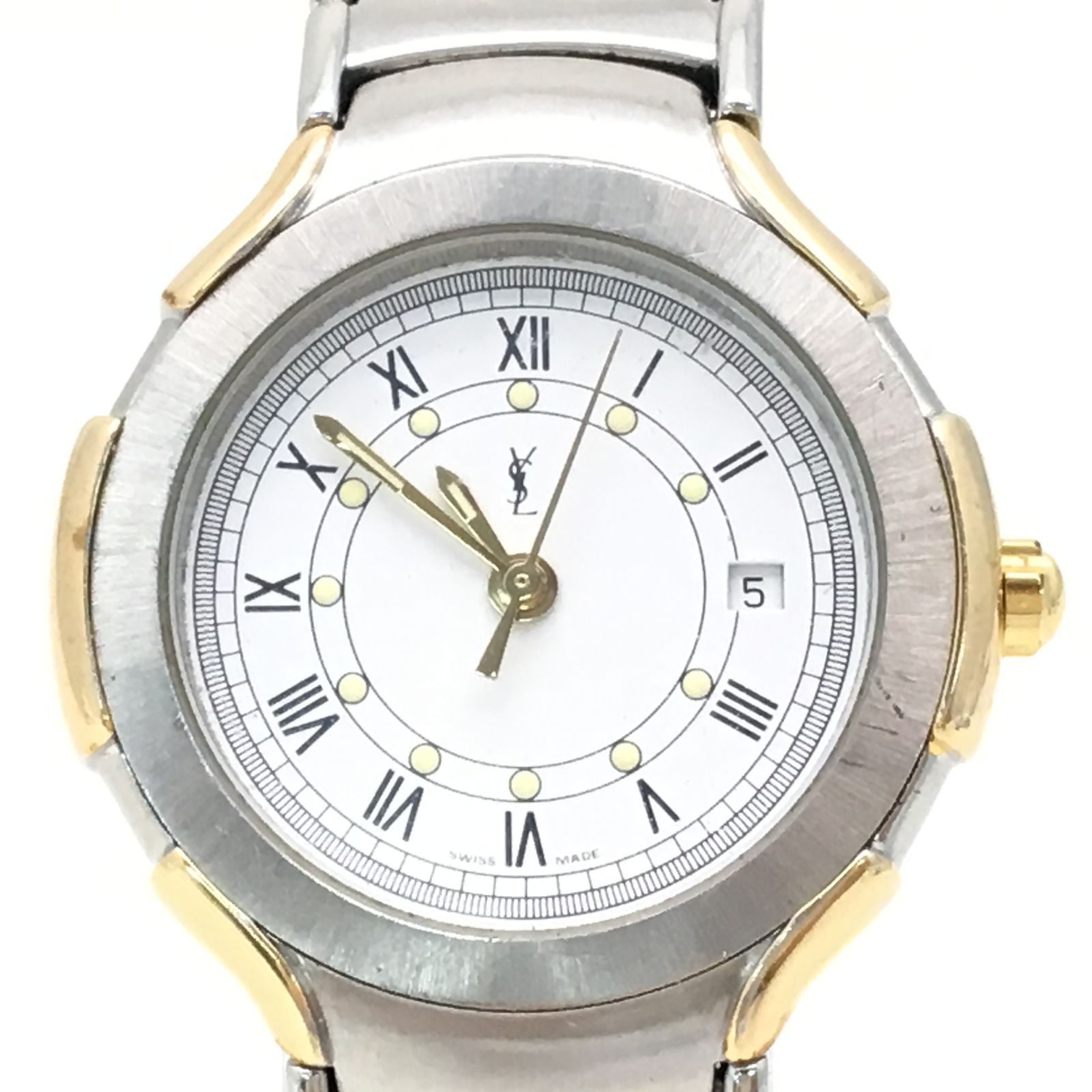 YSL イヴサンローラン 腕時計 シルバー × ゴールド 稼働品 6-723