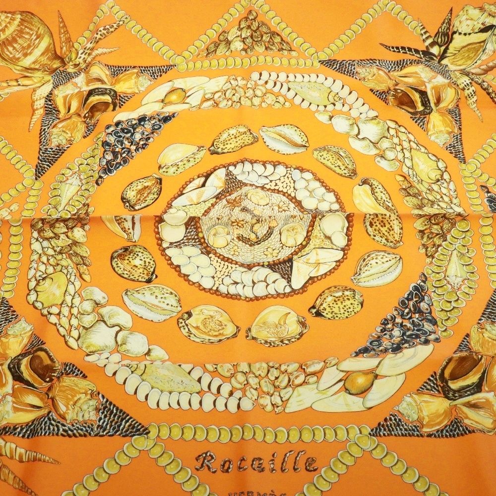 最新デザインの 貝モチーフ カレ90 (エルメス) HERMES Rocaille シルク オレンジ 小物