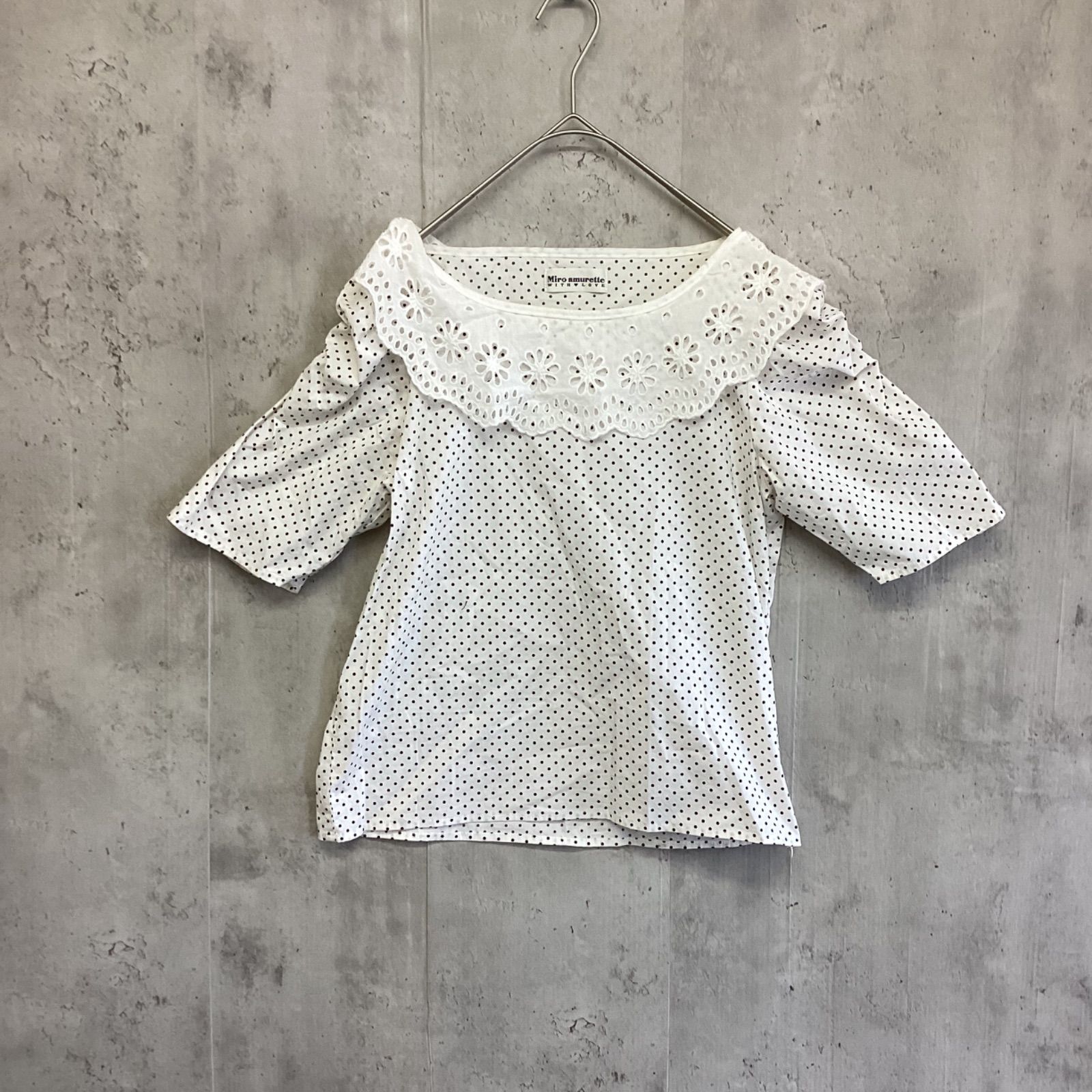 Miro amurette ミロアミュレット 半袖ブラウス 白×黒 ピンドット柄