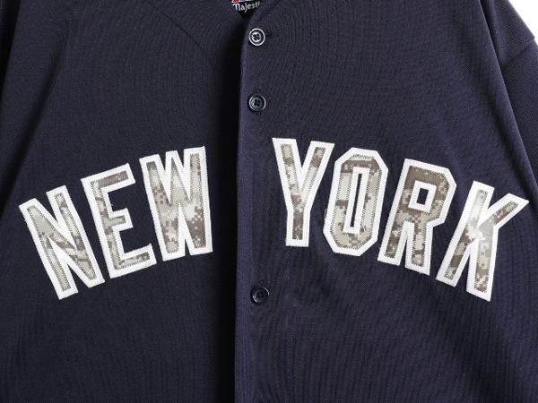 MLB オフィシャル Majestic ヤンキース ベースボールシャツ XL 紺 ...