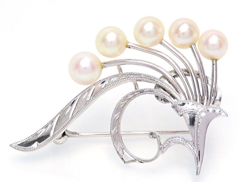 MIKIMOTO ミキモト パール ブローチ シルバー 5珠 あこや真珠 - KARUMA