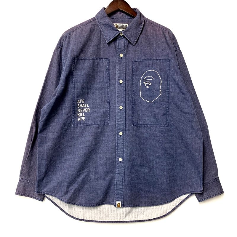 メンズ A BATHING APE アベイシングエイプ 001SHH301016X LS LOOSE FIT RIPSTOP SHIRTルーズフィット リップストップシャツ トップス 142-250208-ma-09-IZU
