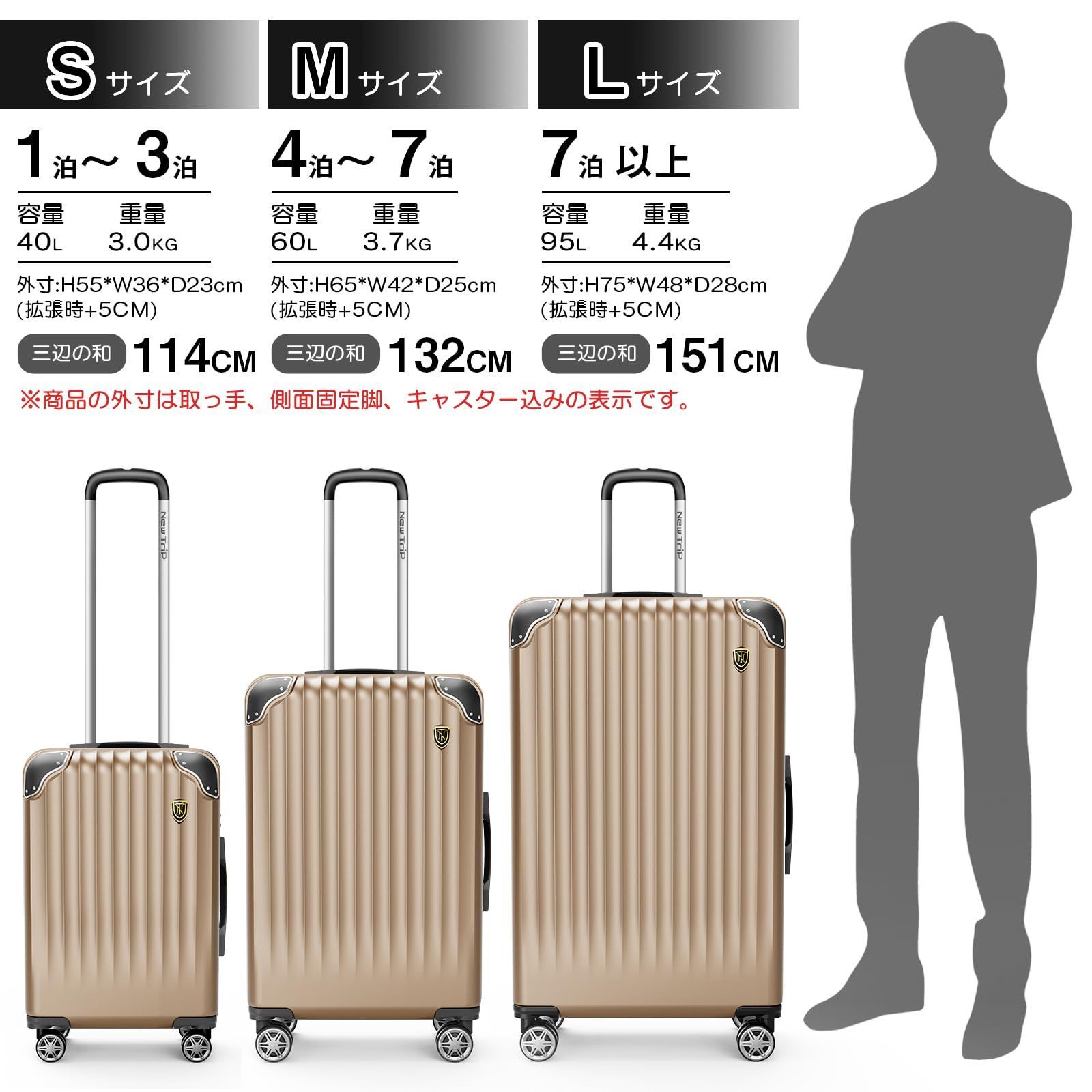 数量限定】シャンパンゴールド) (Sサイズ/機内持込（1-3泊） 出張 ビジネス 旅行 ファスナータイプ TSAローク搭載 ダブルキャスター 静音  大型 超軽量 耐衝撃 拡張機能付 キャリーバッグ キャリーケース スーツケース - メルカリ