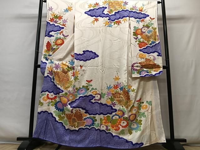 平和屋着物□豪華振袖 駒刺繍 絞り 雲取り花蝶文 金彩 正絹 逸品  