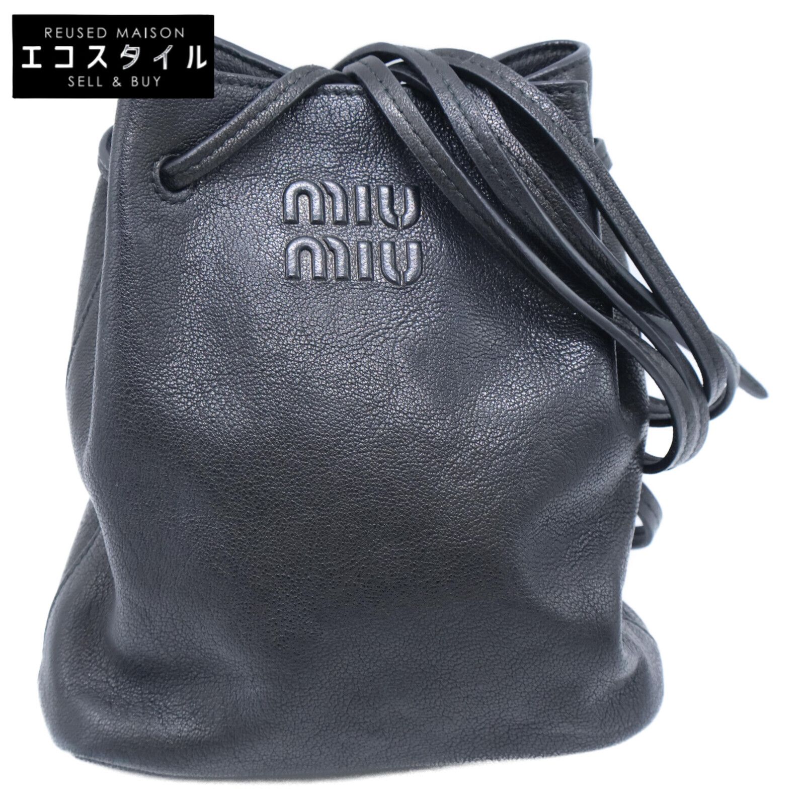 ミュウミュウ 5NF460 AEFX F0002 ナッパレザー ドローストリング 巾着ミニ