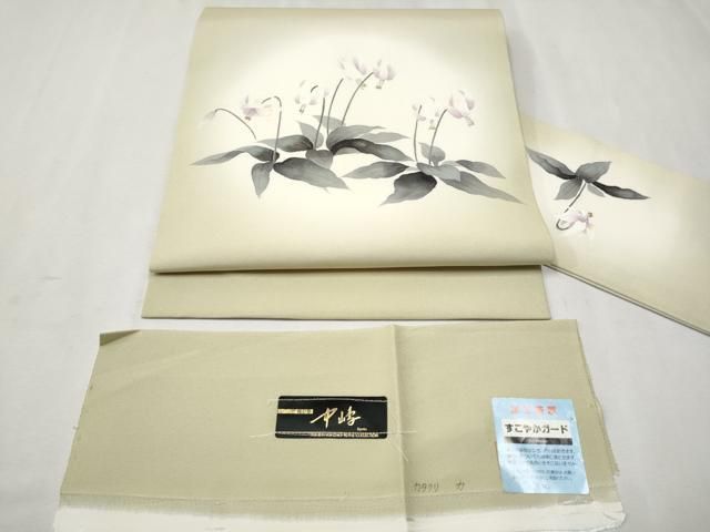 平和屋着物○塩瀬 九寸名古屋帯 舞蝶文 金彩 正絹 逸品 CAAV7011hy