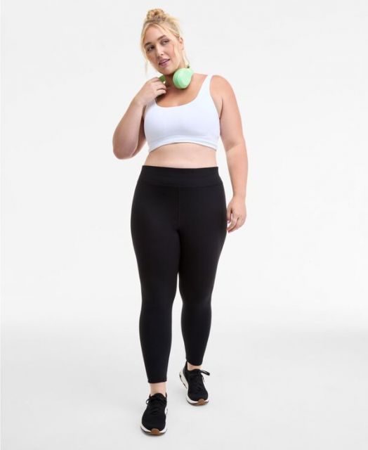 送料無料 イデオロギー レディース レギンス ボトムス Plus Size Soft Flex High-Rise Leggings Deep Black