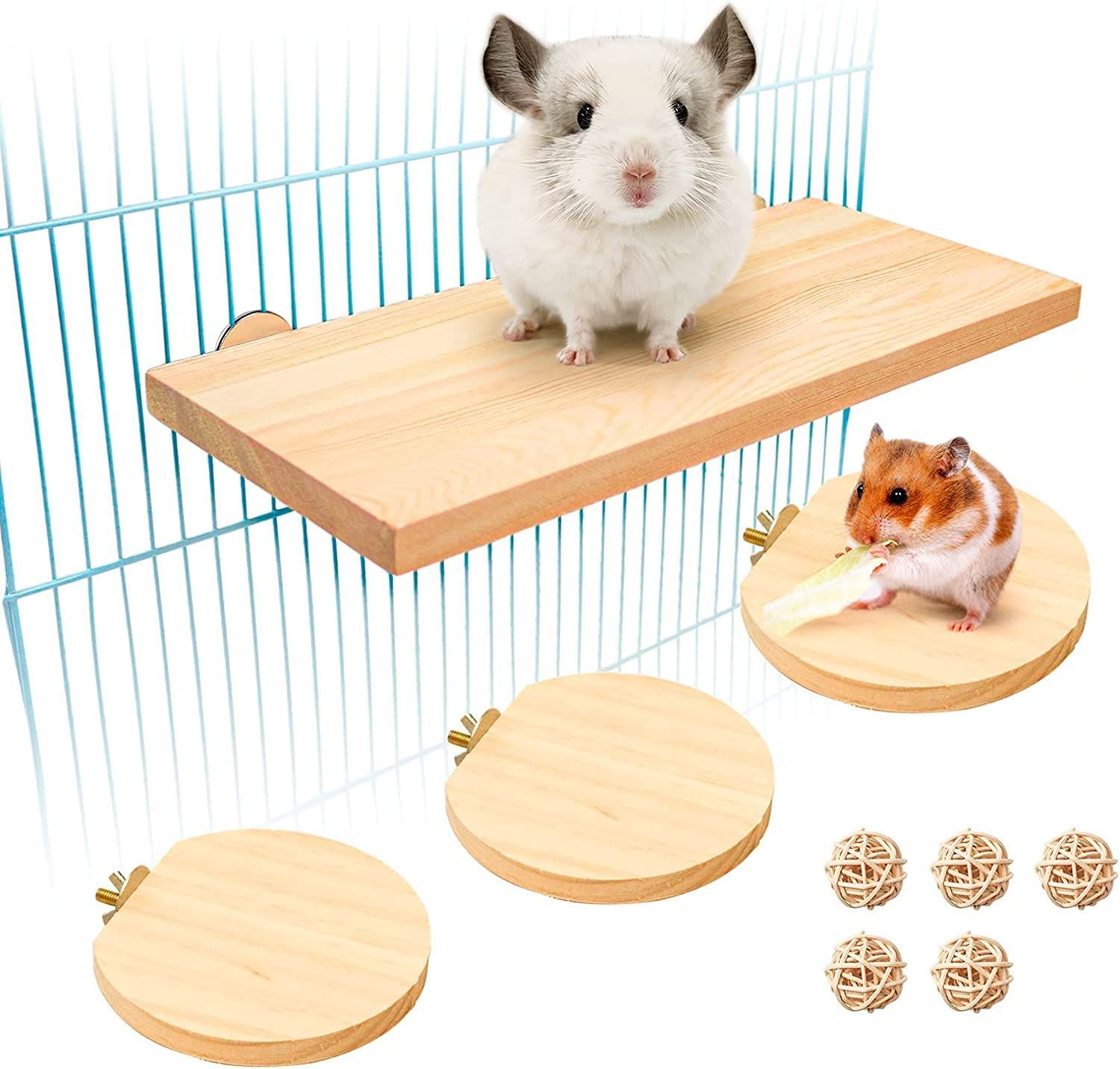 3点セット ペット用品 小動物 L字型 木製コーナーステージ