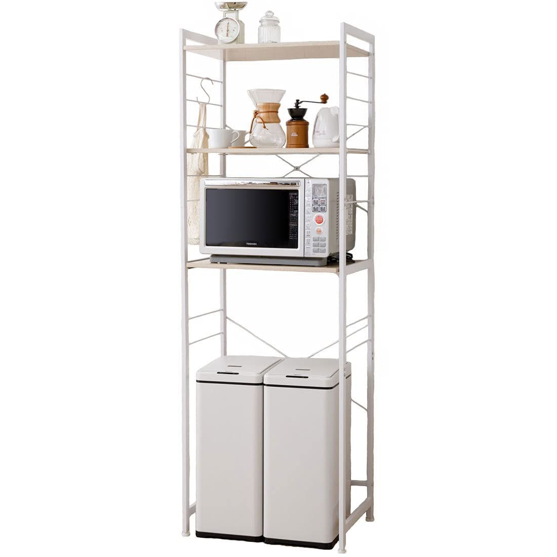 エムール キッチンラック ゴミ箱上ラック レンジ台 幅60 スリム キッチン 収納 棚 スライド レンジボード 4段 ゴミ箱が置ける HEIM ホワイト