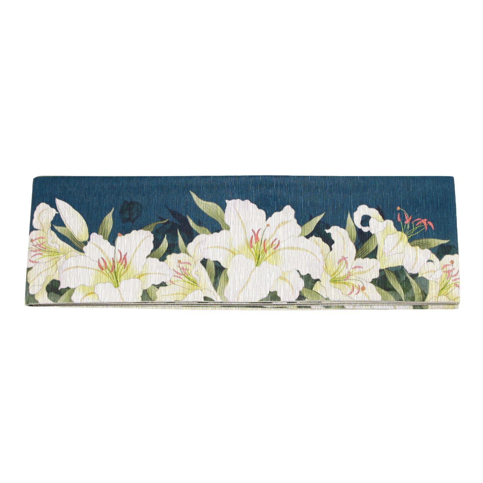 新品未使用【召しませ花】半巾帯　リバーシブル　ブルー　花柄　黄色　イエロー 半幅帯 正絹 召しませ花 Vine flower 黄色系 イエロー系