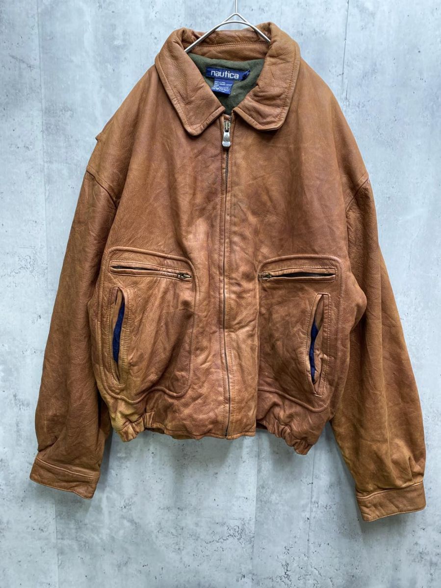 NAUTICA ノーティカ 本革 ヴィンテージ レザーブルゾン ジャケット size42|茶 ◆ ◎メンズ