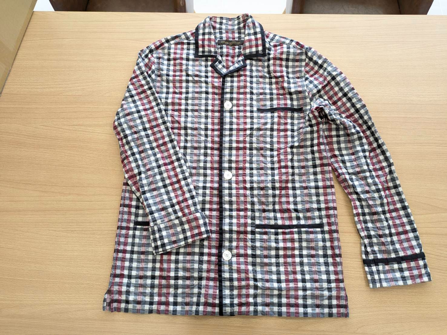 EL6 LOUIS VUITTON ルイヴィトン モノグラム XS 総柄 長袖シャツ チェック シルク混紡 FJ10314