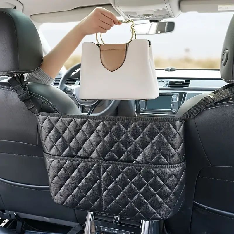 高級人工皮革製シートオーガナイザー - 広々とした収納スペースで車内をすっきり整理整頓！エレガントで実用的なデザイン