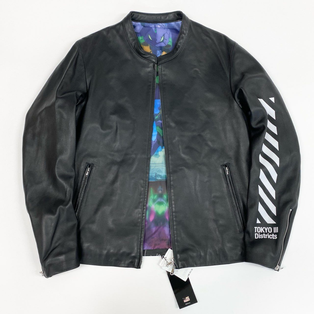 69i24 ♥品 TAKEO KIKUCHI タケオキクチ × EVANGELION エヴァンゲリオン ラムレザー シングルライダース ジャケット L ブラック シープスキン NERV 初号機 タグ付きt18r