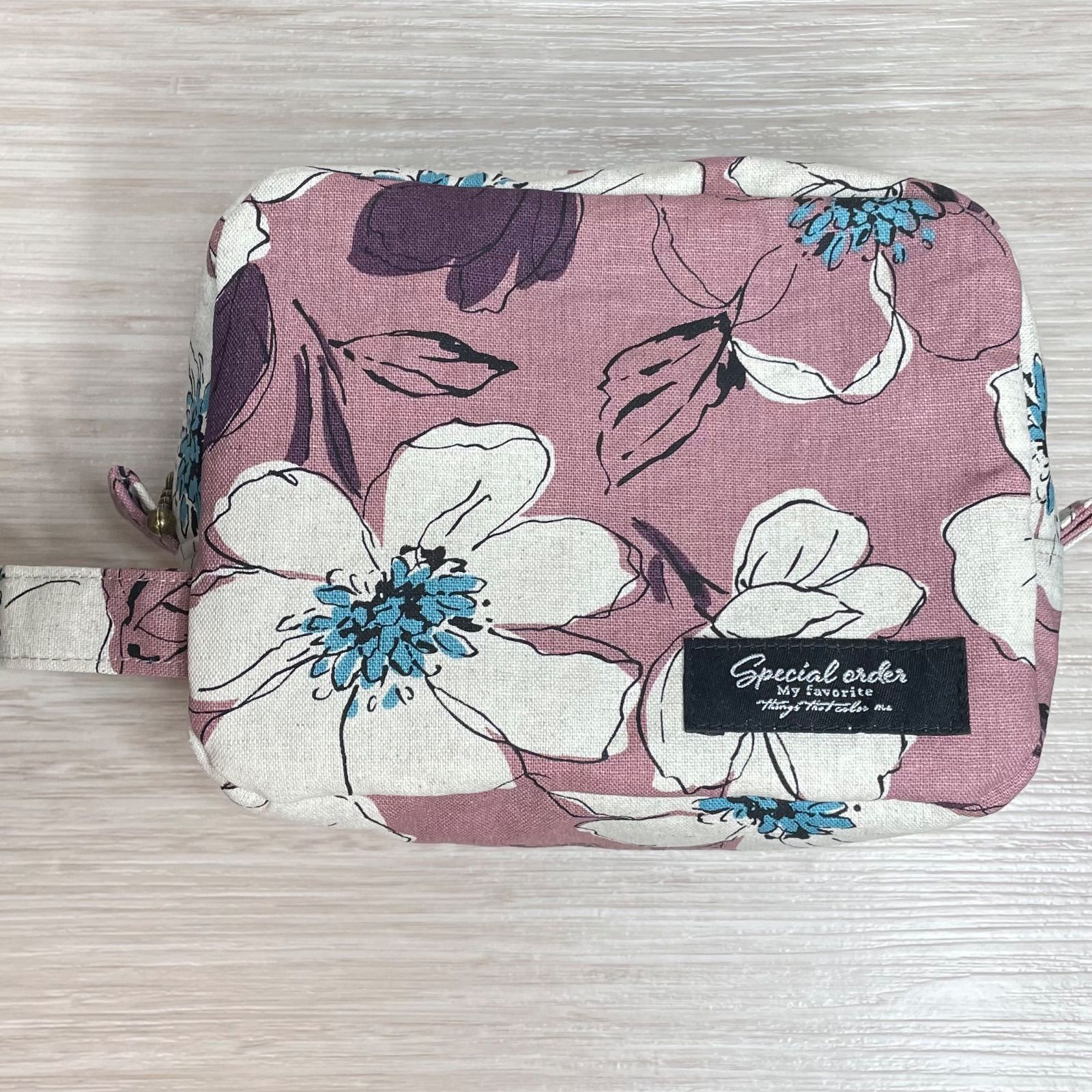 ボックスポーチ 大きめ 花柄 ラベンダーピンク 化粧ポーチ