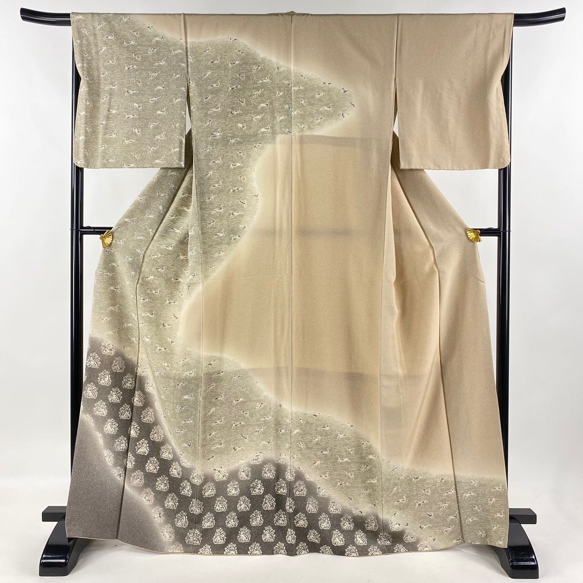 訪問着 身丈167.5cm 裄丈66.5cm M 袷 花うさぎ うさぎ ぼかし ベージュ 正絹 名品