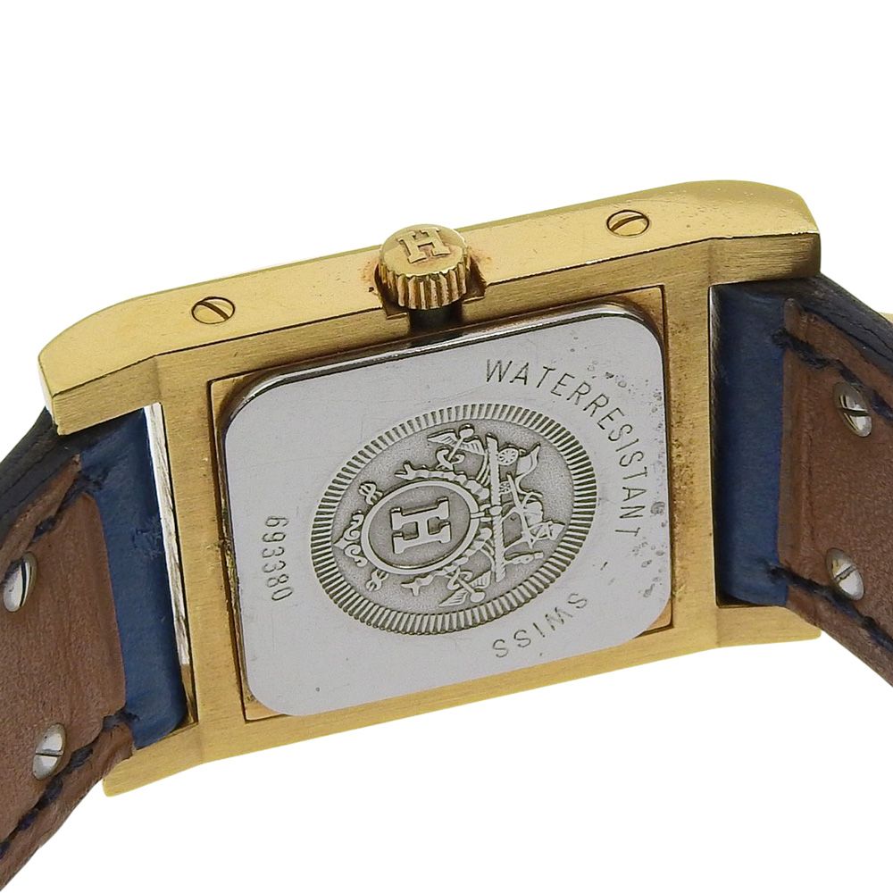 HERMES】エルメス メドール ステンレススチール×レザー 〇Y クオーツ  