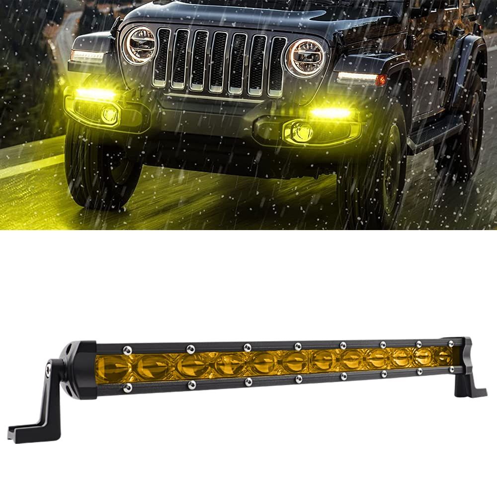 在庫処分 CHELHEAD 14インチ LEDライトバー 36W 3000K イエロー 12V|24V両対応 単列高密度LED配置 ハイブリッド光束タイプ 高輝度 アルミニウム合金製 IP67防水防塵 車外作業灯 トラック|農機|建設機械用 頑丈設計 取り付