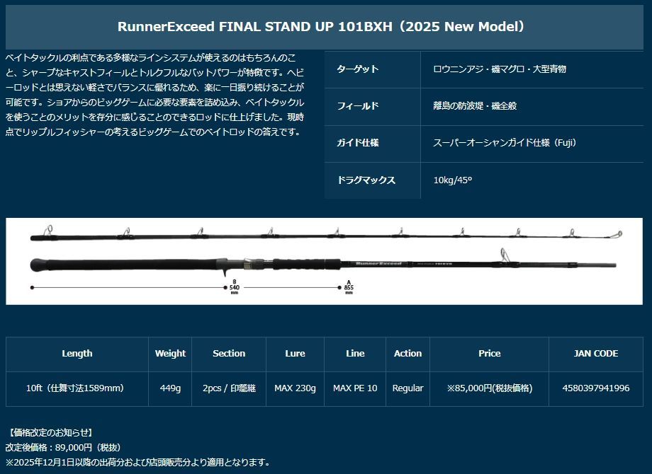 リップルフィッシャー ランナーエクシード 101 BXH ファイナルスタンドアップ Ripple Fisher Runner Exceed FINAL STAND UP