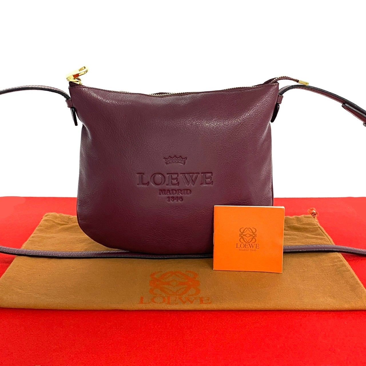 極 美品 希少品 LOEWE ロエベ ヘリテージ ロゴ エンボス 刻印 レザー