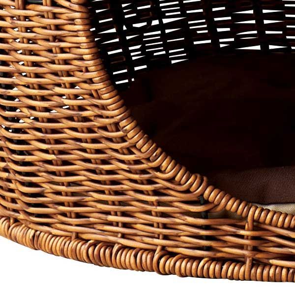  ＰＰ クローンラタンのペット バスケットハウス クッション入り ×35 cm かご ポリプロピレン 籐風 リーズナブル レトロモダン 複数値引き 割引 水に強い 小動物 犬猫 キャット ドッグ 小型犬 おうち ベッド ドーム型 丸型 キャットハウス ベッド クッション ハウス