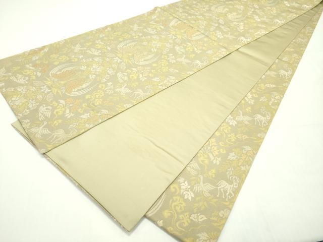 平和屋本店□極上 仙福屋宗介 となみ織物 全通柄袋帯 経錦 動物花唐草