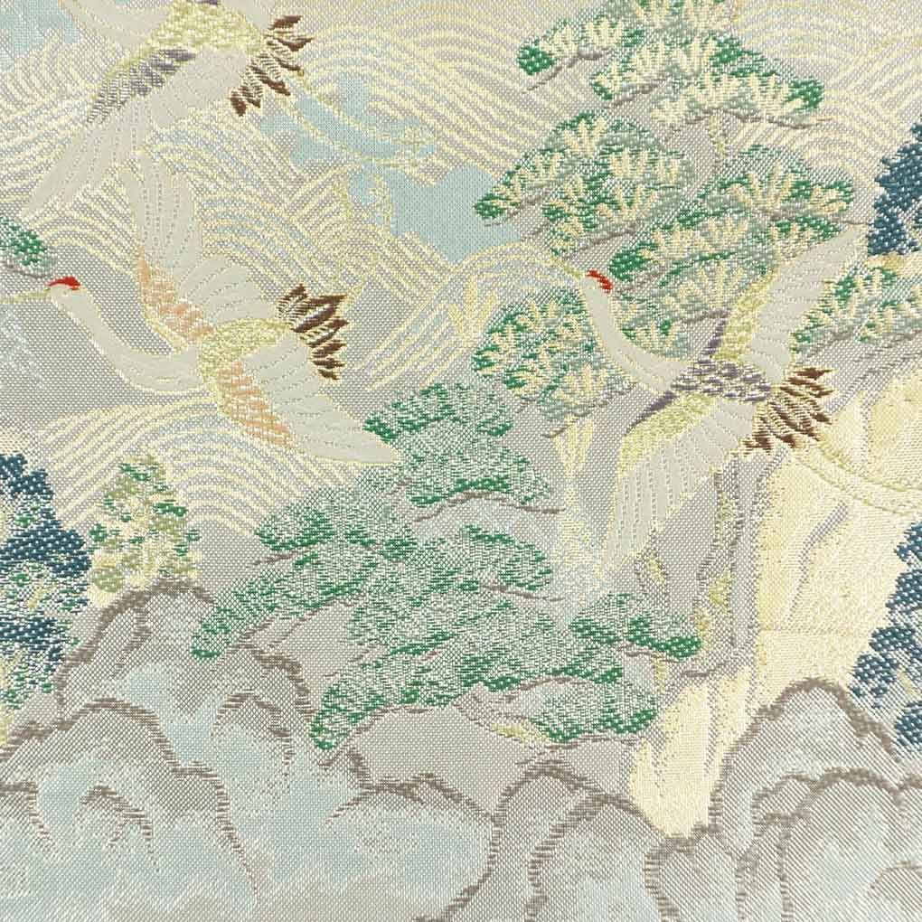 袋帯 幅31cm 長さ441cm レディース 松 秋冬春用 正絹 シルク シルバー リメイク リユース リサイクル 呉服のきくや