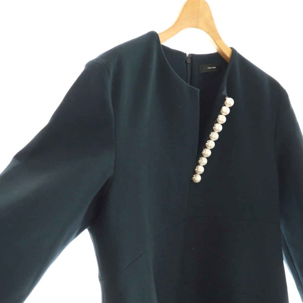 極美品 YOKOCHAN ヨーコチャン スリットライン パール ワンピ 濃紺38 パールスリットライン ワンピース ネイビー ヨーコチャン – RECLO