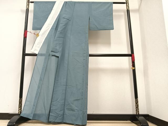 平和屋着物▽上質な色無地 単衣 草花地紋 浅縹色 正絹 逸品