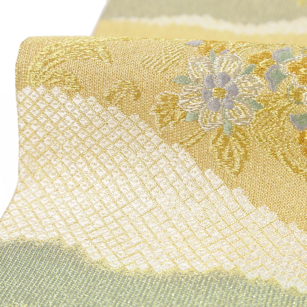 袋帯 正絹 中古 リサイクル 金地 綴れ 金通し 銀通し 花唐草 華紋 流水