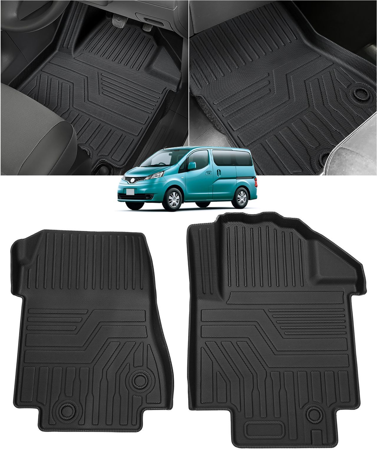 ニッサン NV200 バネットバン VM20 フロアマット 1列目用 カーマット 2WD 5人乗り 3DフロアマットNV200 VANETTE VM20 車種 設計 立体構造 防水 滑り防止 耐汚れ TPE素材カー用品 運転席 助手席 2PCSセット