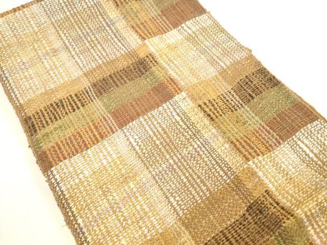 名古屋帯 逸品 格子の粋な紬 八寸 正絹 AO-3213 平和屋着物□八寸名古屋帯 紬地 変わり格子 正絹 逸品