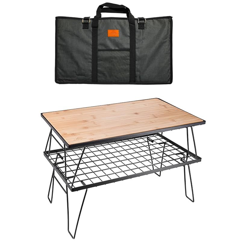 彡キャンピングムーン CAMPING MOON フィールドラック キャンプ ラック 折り畳みラック ブラック 収納バック付き 本体T-230 2点|竹製天板 T-230-2TP 0