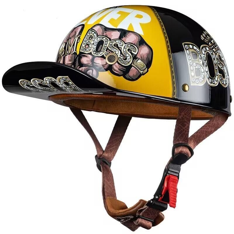 人気 バイク 半キャップ 半帽ヘルメット ジェットヘルメット BOSS黒