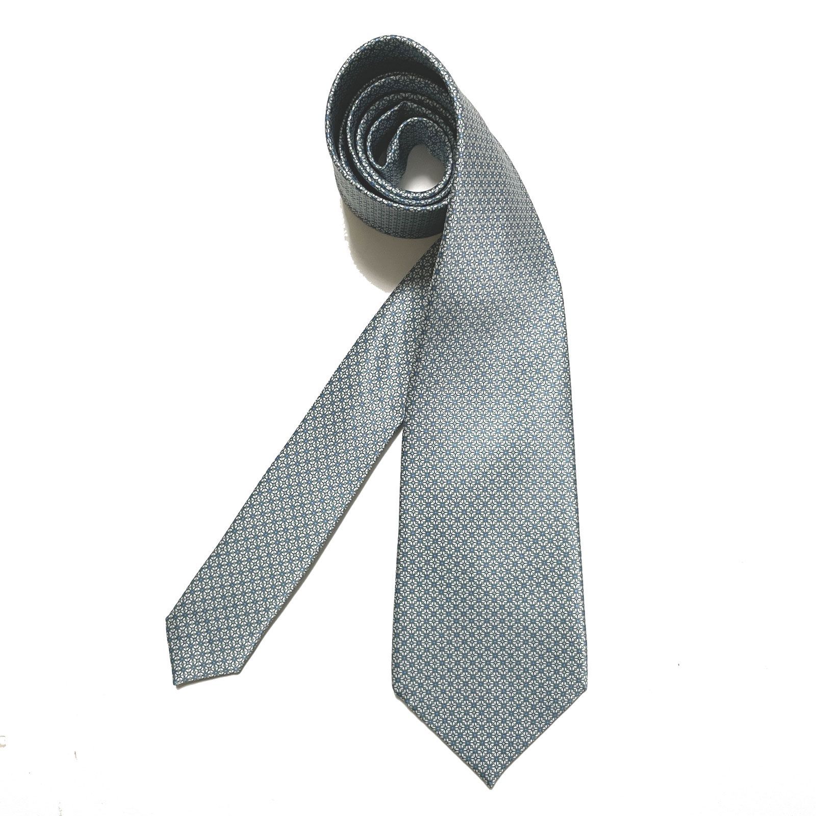 ステファノリッチ　STEFANO RICCI　ネクタイ　グレー　プリーツ　編上げ ステファノリッチ ネクタイ｜シルク プリーツ プリント ブルー 青