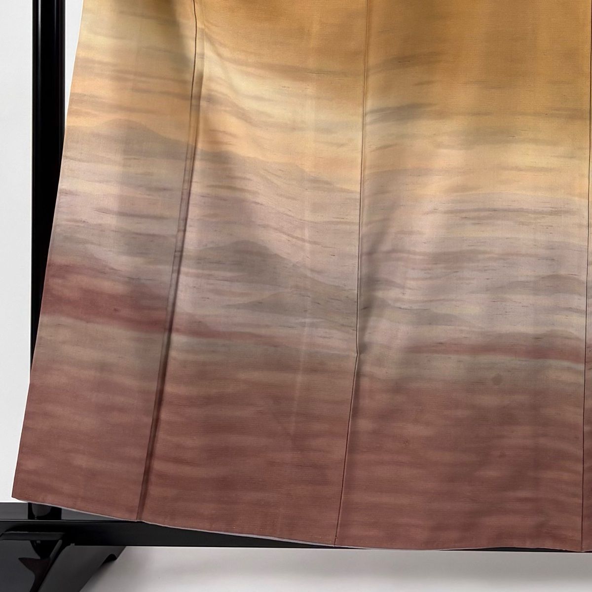 訪問着 身丈160cm 裄丈63cm S 袷 牛首紬地 落款 山並み 霞 ぼかし オレンジ 正絹 名品 一つ紋