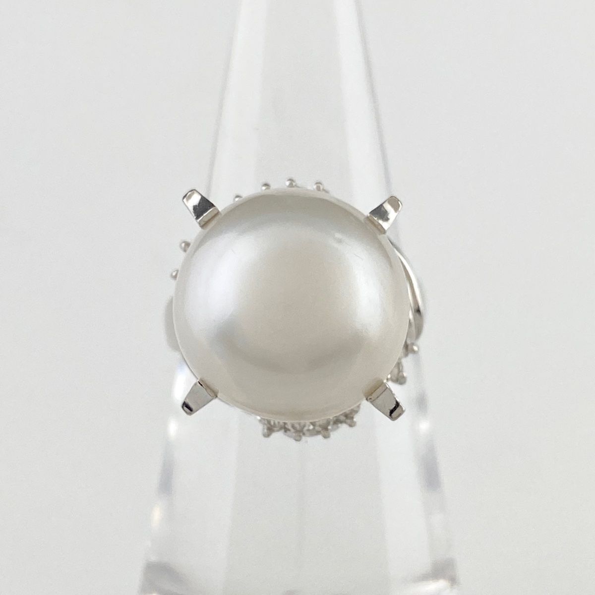 在庫一掃】 パール デザインリング プラチナ 指輪 メレダイヤ 真珠  