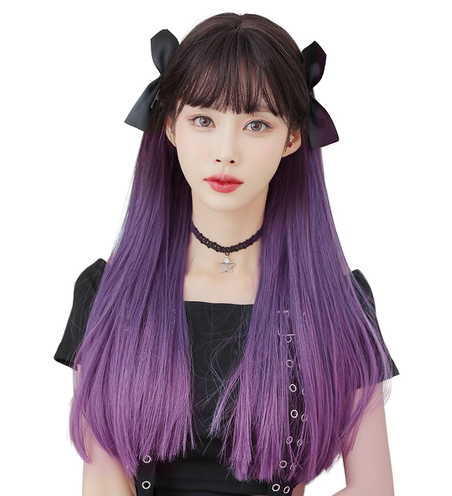 かつら フルウィッグ ストレート レディーズ カツラ インナーカラー グラデーション ロング 自然 ぱっつん 原宿 ロリータ 小顔 ウィッグ 人気 耐熱 wig 原宿系 Hawkko ファッション 女装 コスプ