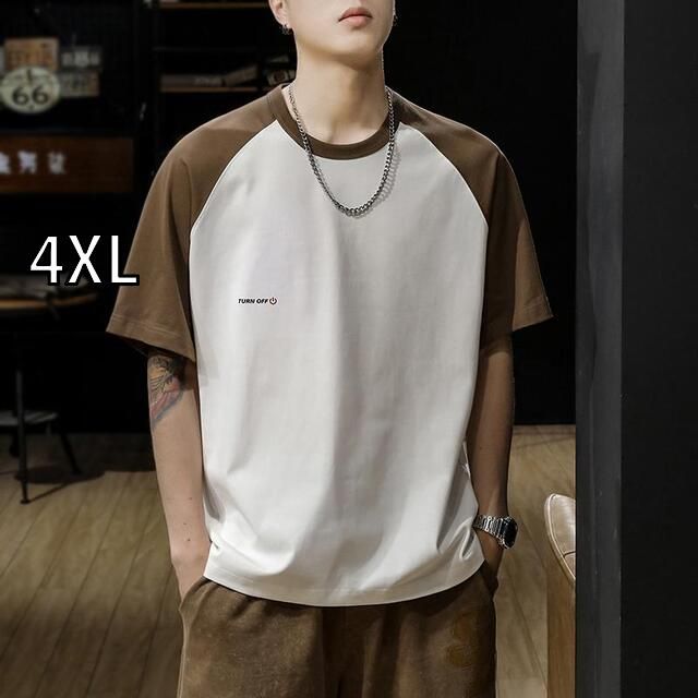 [ 4XL]秋冬 コーデ メンズ  服 シンプル ファッション オシャレ 大人 かっこいい 大きいサイズ ストリート 紳士服 アメリカン レトロ 260 グラム ヘビー 綿 半袖 T シャツ ラグラン スリーブ 