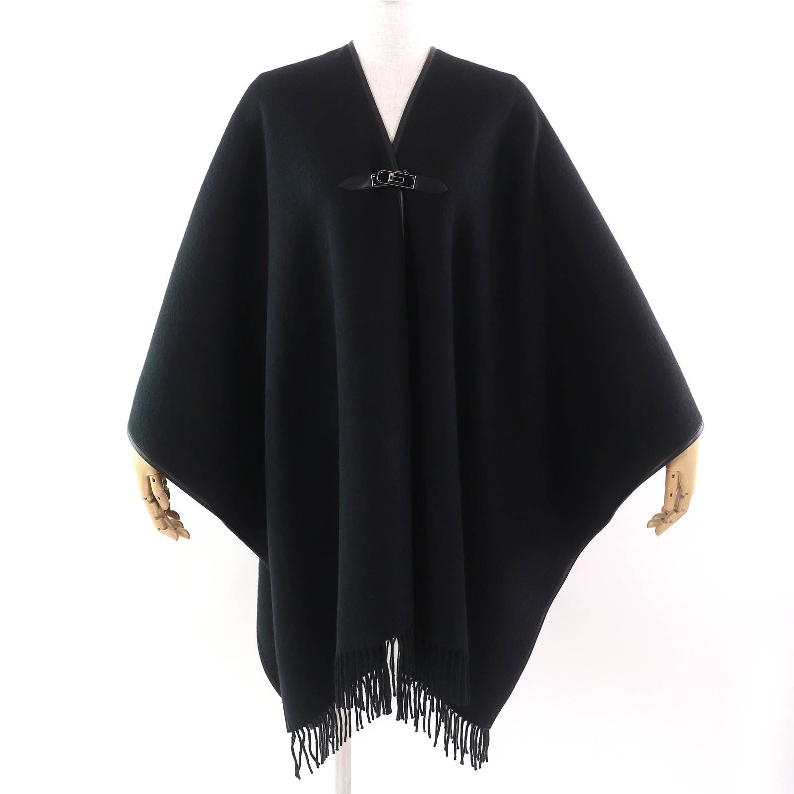 HERMES カシミヤ100％ レザーベルト ニットボレロ ケープ ポンチョ HERMES カシミヤ100％ レザーベルト ニットボレロ ケープ ポンチョ