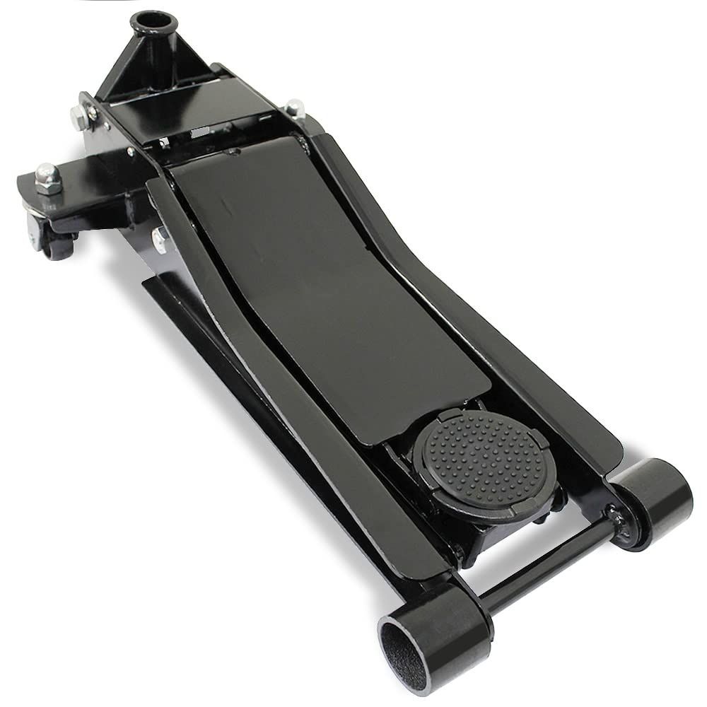 ガレージジャッキ 油圧ジャッキ 車 3t 低床 最低位75mm 最高位500mm 低床ジャッキ スチール デュアルポンプ式 フロアジャッキ ローダウン車対応 タイヤ交換 オイル交換 ホイール交換 マフラー交換 トラック整備 ブラック グリスニップル無し